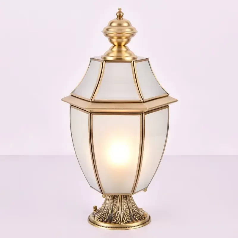 Copper Lanterns Fixture LED Outdoor 220V 110V Pillar Column Light Villa Garden Gate Fence Brass Post Lamp