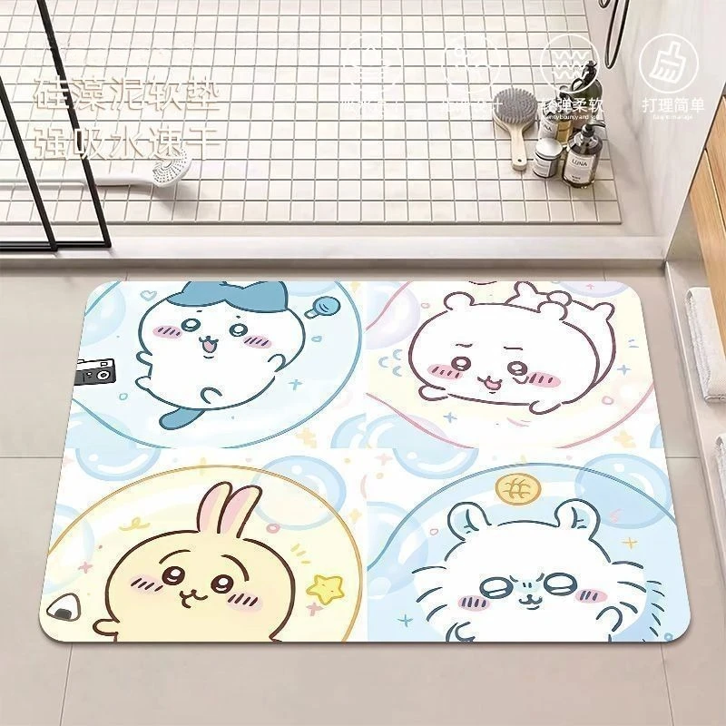 Anime Chiikawa Hachiware Usagi Diatom Mud Bathroom Floor Mat Anti-Slip Absorbent Quick Drying Foot Pads for Kitchen Bedroom Home