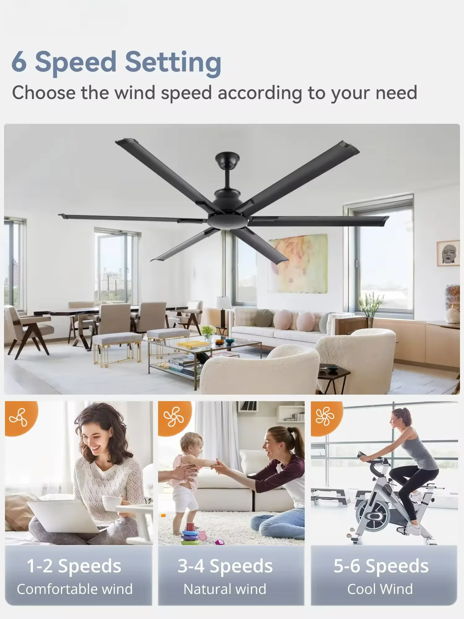 High Quality 72 inch Big Fan 6 Aluminum Blades Silent Indoor Industrial Large Ceiling Fan