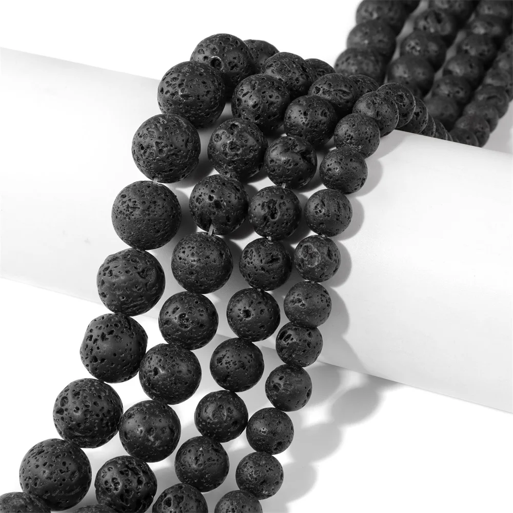 4mm-16mm Natural Black Lava Stone Beads Round Rock Bead Loose Spacer Beads for Jewelry Making DIY Necklace Bracelet Earrings