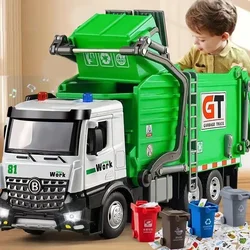 Garbage Truck Toys Metal Diecast Simulation Sanitation Engineering Car with Light and Sound City Rubbish Classification Car Gift