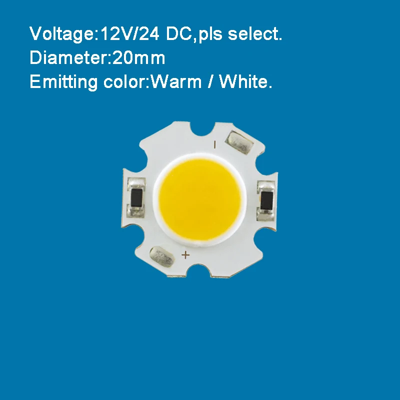 Input 12V 24V 3W 5W 7W Warm White Bicolour LED COB Light + Star Substrate