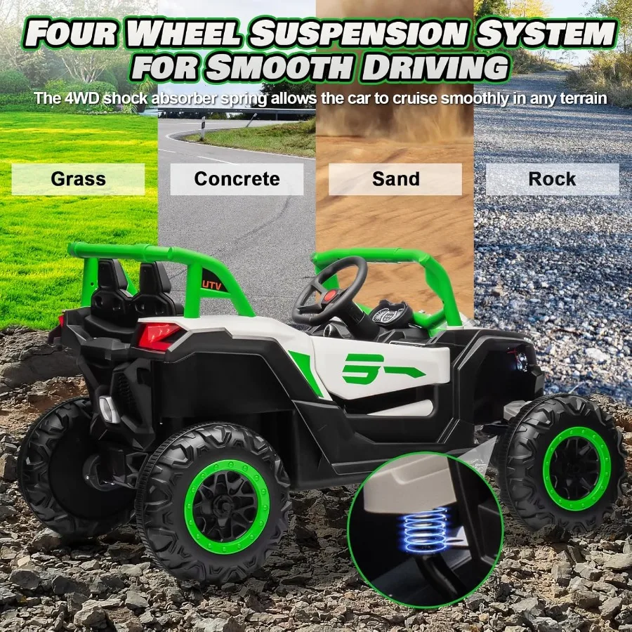 سيارة ركوب 24 فولت للأطفال مع جهاز تحكم عن بعد، جهاز UTV للطرق الوعرة يعمل بالبطارية، محركات 4 × 150 وات، 4 ممتصات للصدمات، سرعة 4.5 ميل في الساعة القصوى، Blu