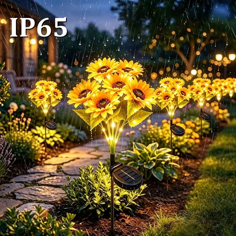 Outdoor Decor LED Artificial Sunflower Lights Solar Power Waterproof Flower Garden Light for Outside Flowerbed Balcony Courtyard