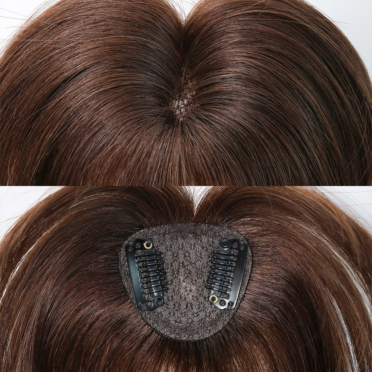 Chocolate Brown Female Hair Topper 10In Real Hair Pieces With Bangs Topper for Women Brown Hair Extensions Human Hair Bangs