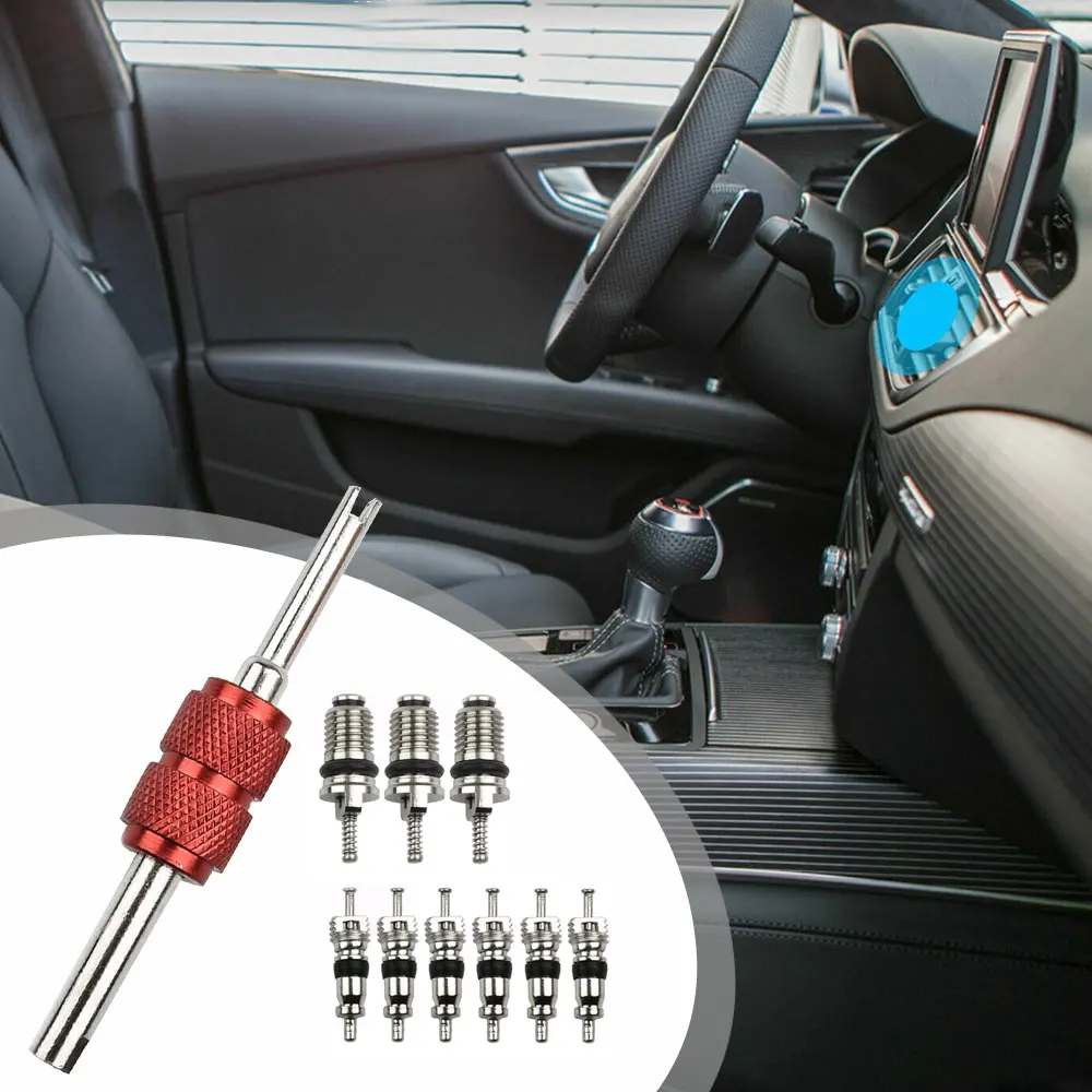 

10Pcs/Set Removal Installer Tool Auto Car Air Conditioner Valve Core With Wrench Vehicle Car A/C Air Conditioning System Repair