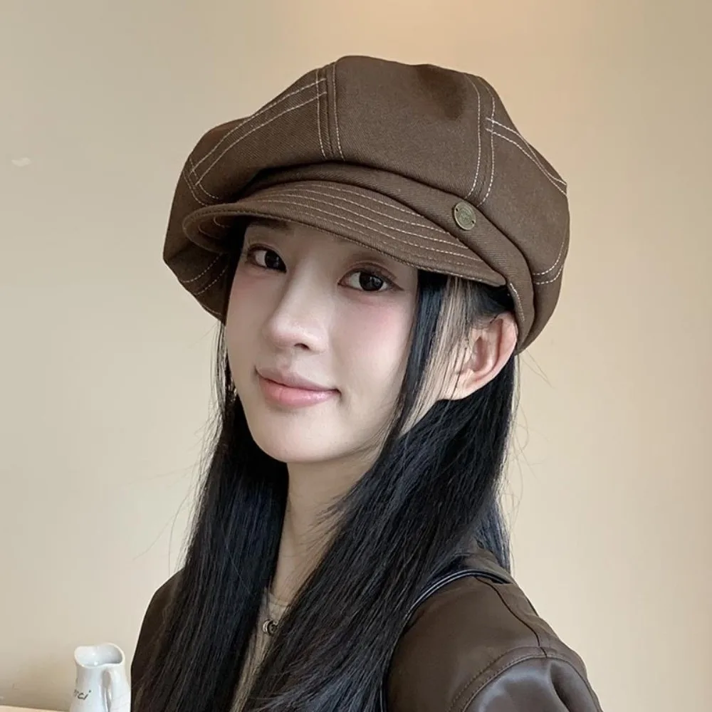 

Retro Korean Denim Beret Versatile Spring Autumn Octagonal Hats Casual Newsboy Painter Hat Men and Women