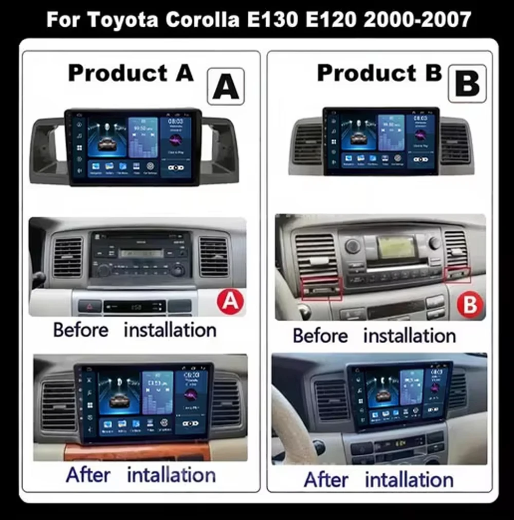 Cortex-A76 Octa-Core Android 16 For Toyota Corolla E130 E120 2000 - 2006 Stereo Head Unit Multimedia Player Touch Screen Wifi BT