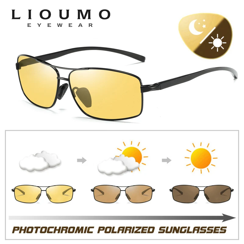 LIOUMO High Quality Alloy Sunglasses Men Polarized Photochromic Night Vison Goggle Chameleon Driving Glasses For Women zonnebril