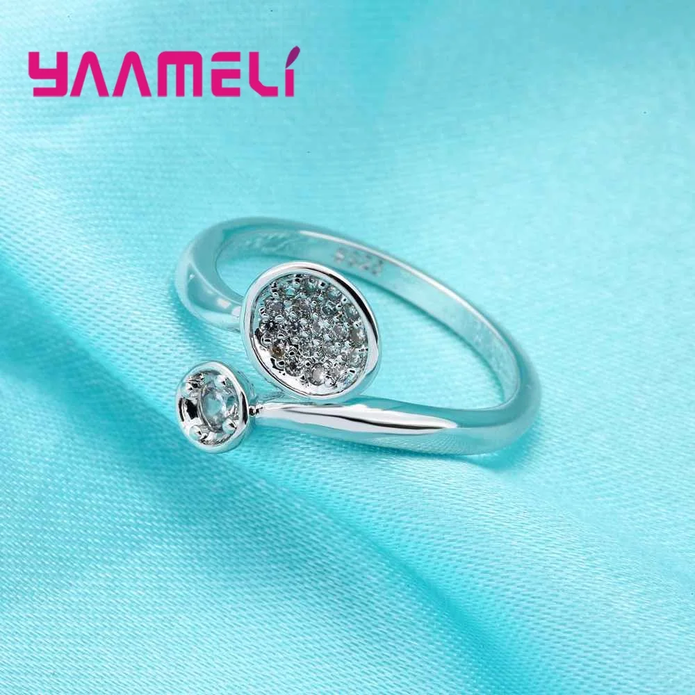 S925 Sterling Silver Open Adjustable Band Ring for Women Micro Pave CZ Zircon Double Round Finger Trendy Statement Jewelry Gift