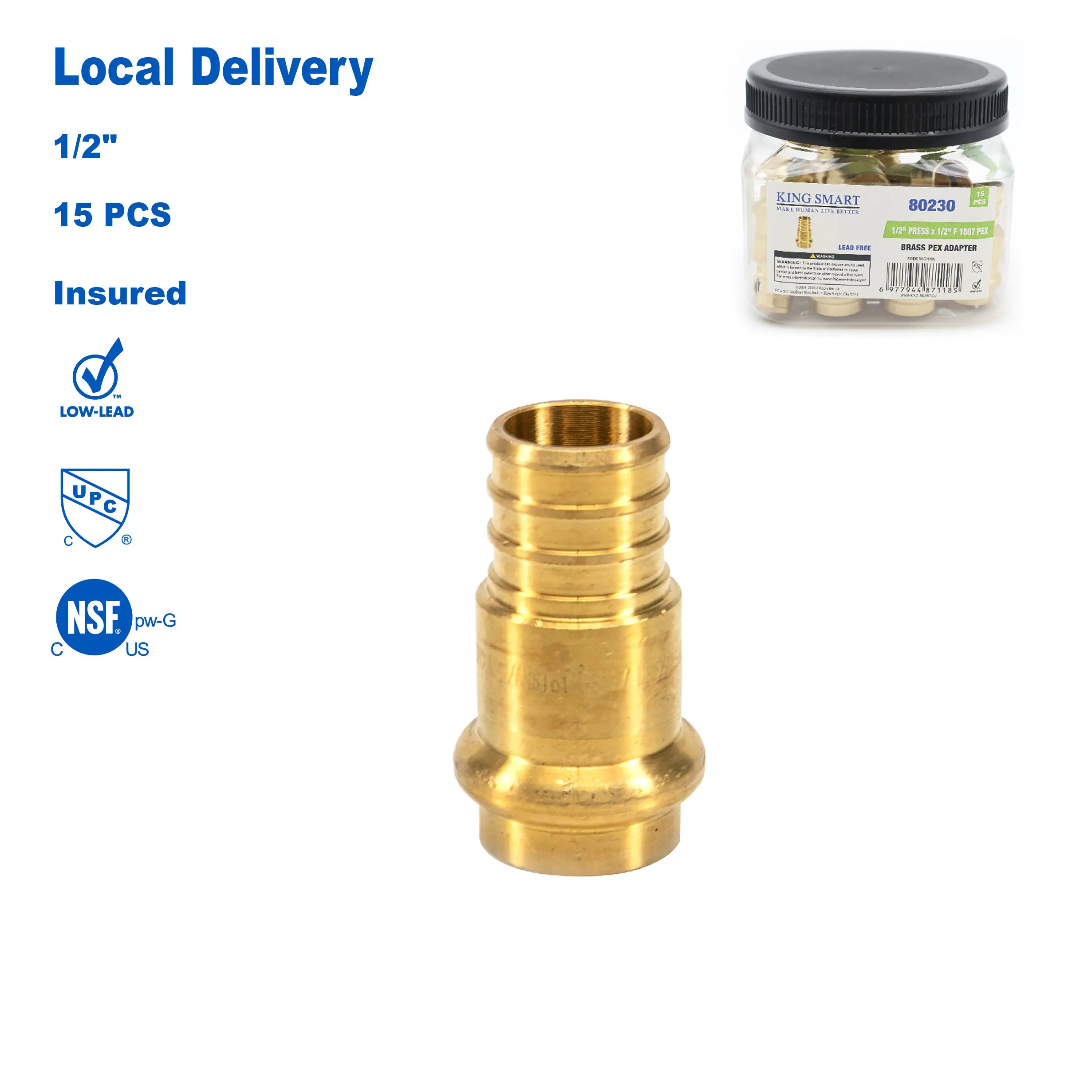 

KING SMART 1/2" Press X 1/2" F1807 Прямой адаптер PEX/Crimp PEX; 15 шт./корпус; 80230