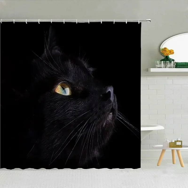 Black Cat Things for the Bathroom Curtain for Quarto Shower Curtains Folding Partition Accessories Bath Bedrooms Houses Rooms