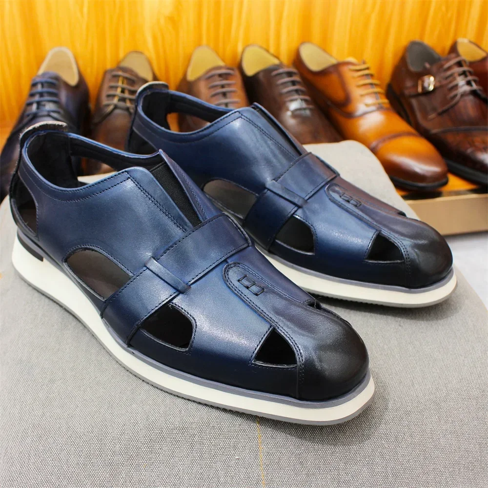 

Men's Classic Arabic Style Genuine Leather Slip-On Sandals Casual Business Party Formal Hollow Flat Shoes