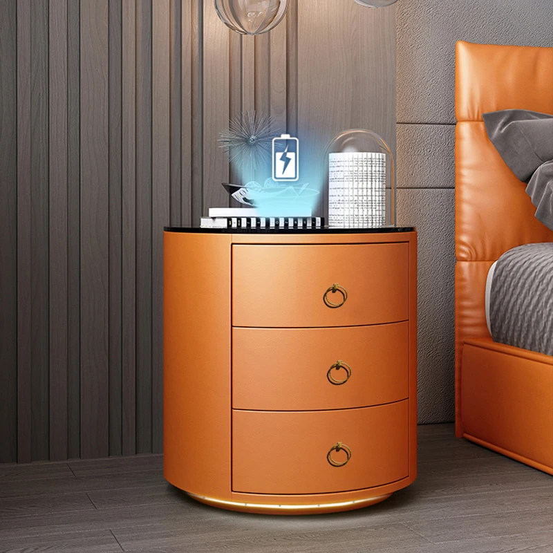 Modern Design Nordic PU Leather Surface Wireless Charge 3 Drawers wood Home Furniture Bedroom Smart Nightstand Table