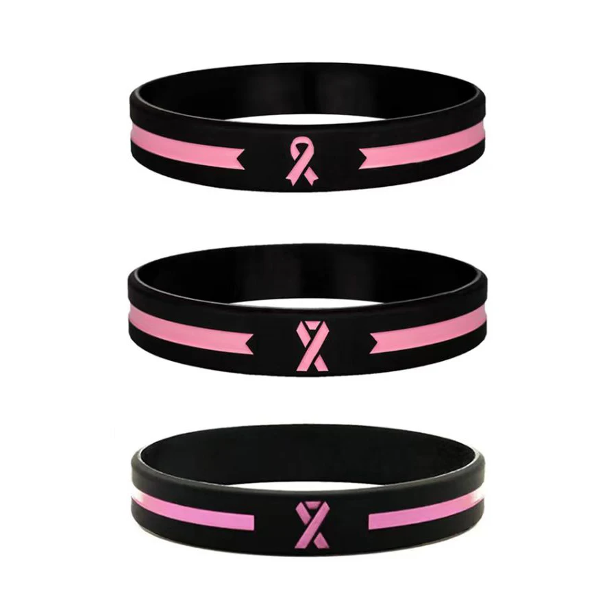 1 Stück/3 Stück, dünnes Armband mit rosa Linien-Logo, Krebs-Logo, Silikonarmband, „Hope“-Armband, inspirierendes medizinisches Armband. – Detail 9