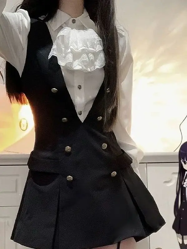 Gothic Culture Anime School Uniform Cosplay Uniform Two-Piece Set Autumn Winter Shirt And Skirt High Waist Bells Hemline