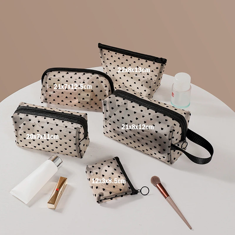 Herz Transparent Mesh Make-Up Tasche Multifunktions Tragbare Frauen Kosmetische Lagerung Tasche Damen Kulturbeutel Lippenstift Organizer Taschen – Detail 1