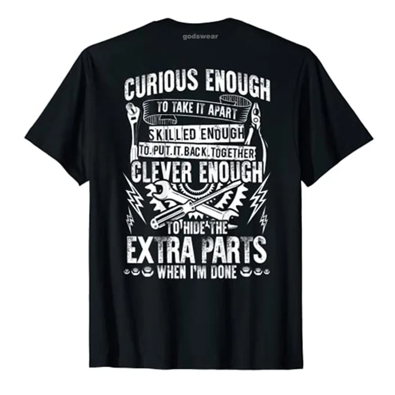 Curious, Skilled and Clever - Funny Car Auto Truck Mechanic T-Shirt Men Clothing Husband Gifts (Print on Back) Men's Fashion Tee