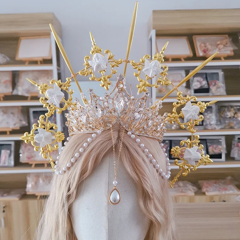 Lolita Pearl Crown Virgin Exaggerated Tuinga Cos Catwalk Photo Props Studio Photography Hair Accessories