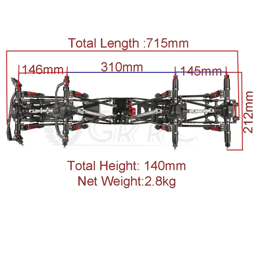 RC-アキシャルカーシャーシ,2つのフロントステアリングワックス,ディスク用diy,RCカー用,1:10,メタル合金,改良,8x8