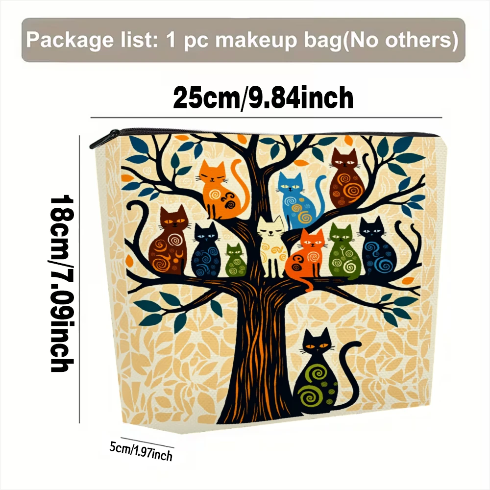 Colorful Cats On Tree Pattern Makeup Bags for Girls Cosmetic Pouch Toiletry Bag Pencil Case Travel Storage