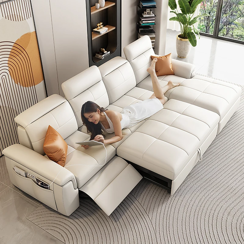 الكهربائية وظيفية أريكة سرير الأثاث مسند الرأس قابل للتعديل الجلود على شكل حرف L كرسي أريكة النشاط مزيج غطاء أريكة #3