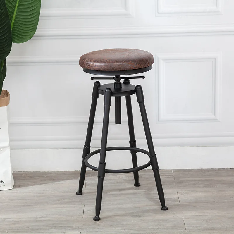 Retro Iron Bar Chair with Rotating and Height Adjustable Counter Stools with Lift Mechanism 65-85cm Modern Simple Backrest Stool
