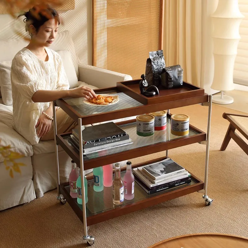 Fumedieval mobile tea bar, glass trolley side table, sofa cabinet, bedside storage rack