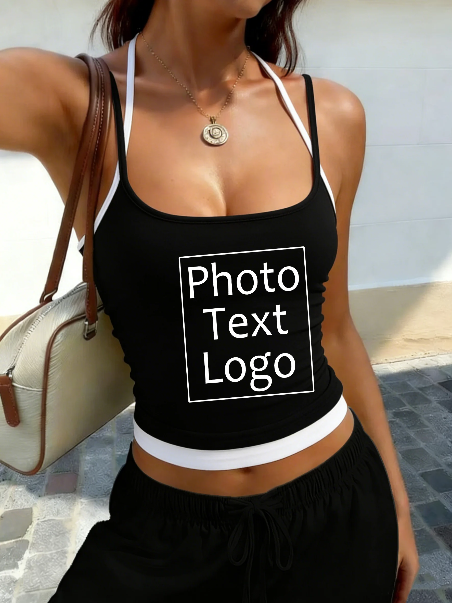 Womens Personalized Customized Youthful Tank Top Trendy Sexy Bestie Vest Casual Slim Suitable Tops Sleeveless Street Halter Tops