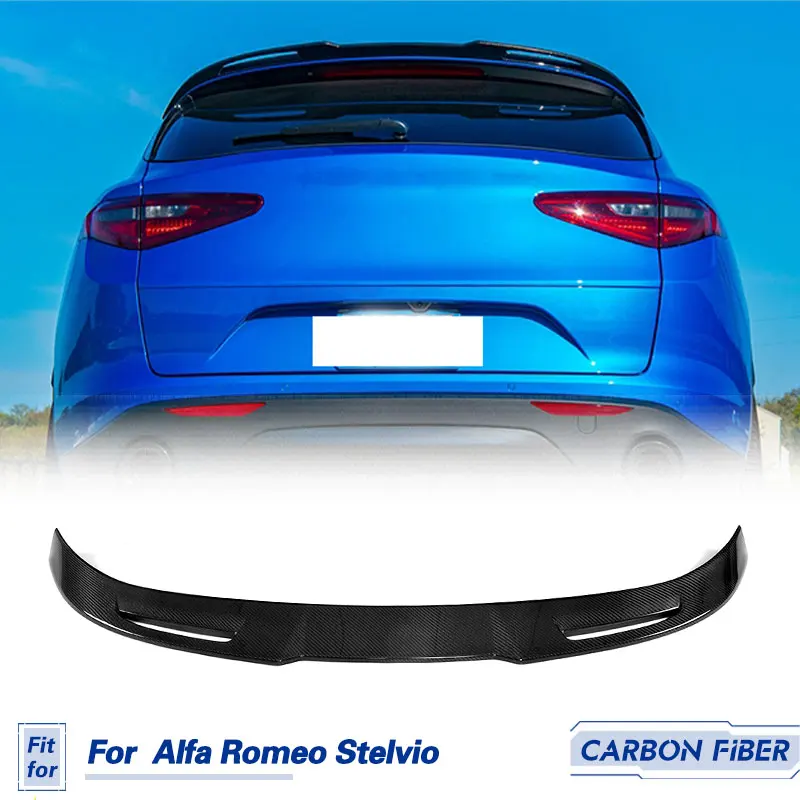 

Car Rear Roof Spoiler Carbon Fiber for Alfa Romeo Stelvio 2017 2018 Base Sport Ulitity TI Quadrifoglio Window Wing Lip FRP Black