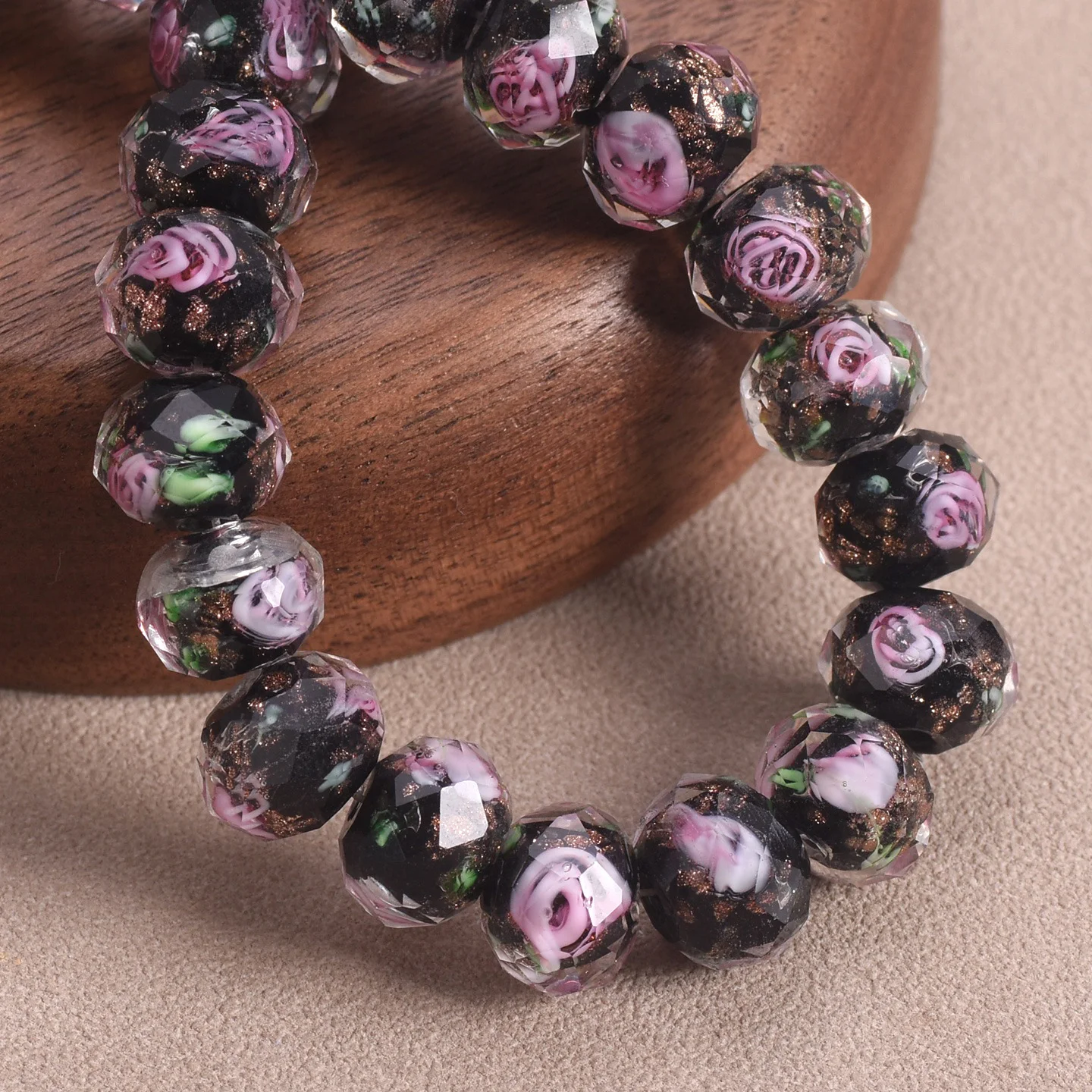 10pcs 10mm 12mm Rondelle Faceted Crystal Flower Lampwork Glass Loose Spacer Beads for Jewelry Making