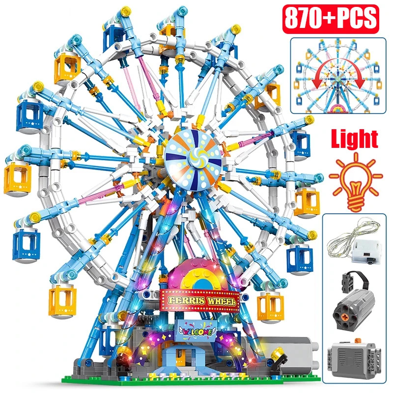 City Friends Rotating Ferris Wheel Building Blocks MOC Electric Bricks With Light Toys For Children Birthday Christmas Gifts