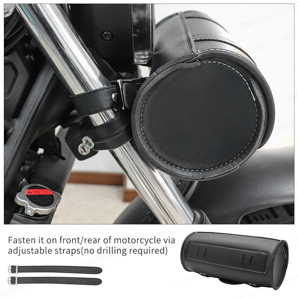 Retromotorcycle Skull torba narzędziowa widelec kształt beczki kierownica przedni widelec torba dla Harley Chopper Bobber Cruiser Sportster XL883 1200