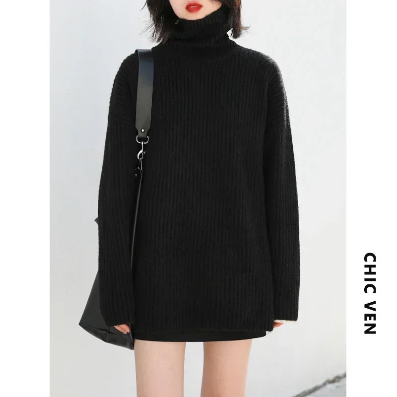 CHIC VEN Women Sweater Loose Casual Turtleneck Solid Pullover High Neck Underwear Bottomed Woman Jumpers Girl Autumn Winter 2025 4 CHIC VEN Women Sweater Loose Casual Turtleneck Solid Pullover High Neck Underwear Bottomed Woman Jumpers Girl Autumn Winter 2025 4