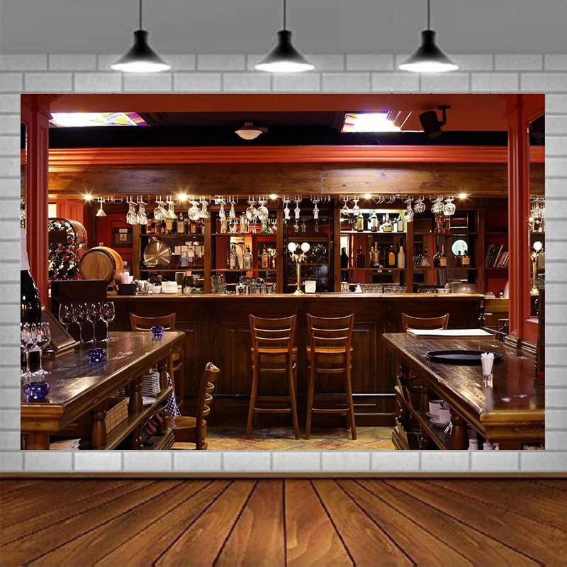 Luxury Bar Photography Backdrop Restaurant Wooden Vintage Pub Photo Background For Evening Celebration Party Decor Kids Adults