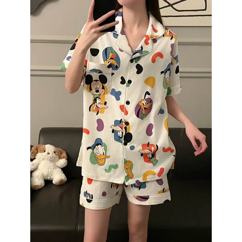 Disney Mickey Mouse Paar Pyjamas aus reiner Baumwolle bequeme kurz ärmel ige Shorts Männer und Frauen niedlichen Cartoon Home Frauen Pyjamas