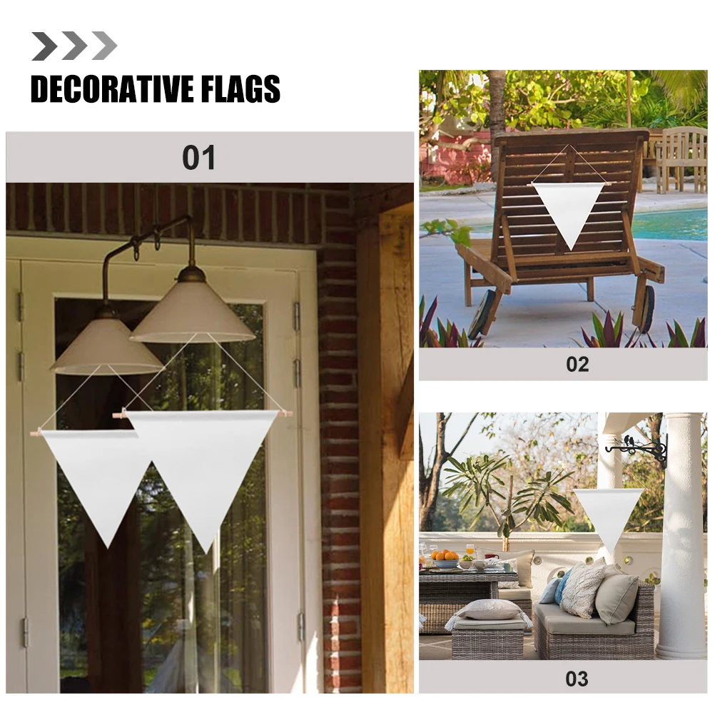 

6pcs Blank Canvas Pennant Flags Outdoor Garden Bunting White Sublimation Diy Decoration Festival Party Celebrations