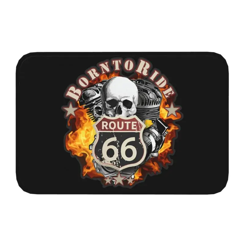 Custom Born To Ride Route 66 Doormat Mat Anti-Slip Americas Highway Kitchen Bath Garden Rug Carpet 40*60cm