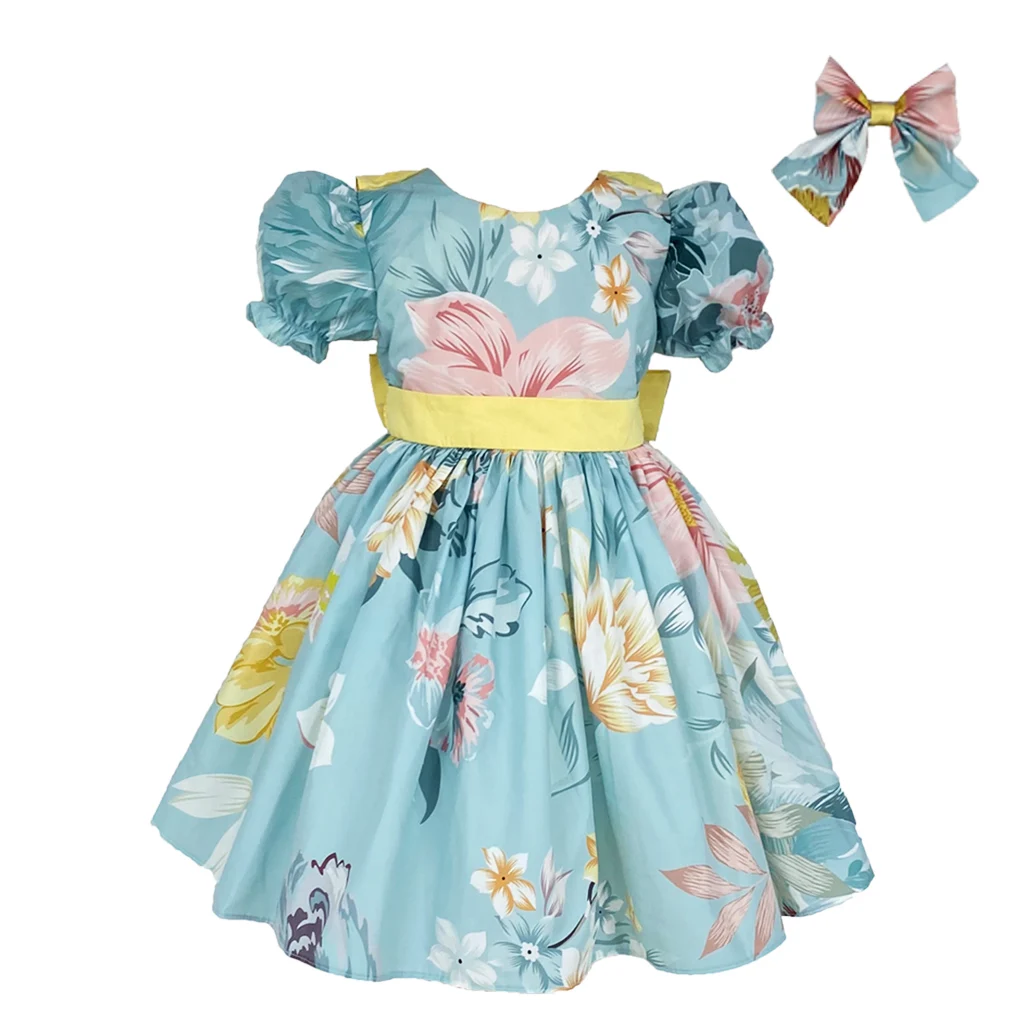 

Baby Girl Summer Rose Floral Blue Turkish Vintage Lolita Princess Dress for Eid Party Birthday Holiday Usual Photography B189