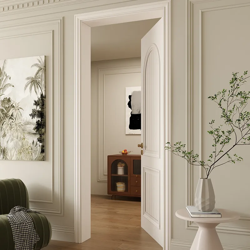 Solid Wood Bedroom Paint Finish Modern Minimalist French-style Interior Sliding White Soundproof Thermal Insulation for Hotel