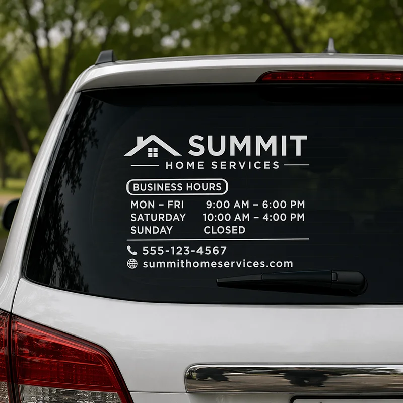 

Custom Business Hours Window Decal Logo Text Sticker for Storefront Glass Door Vehicle Window