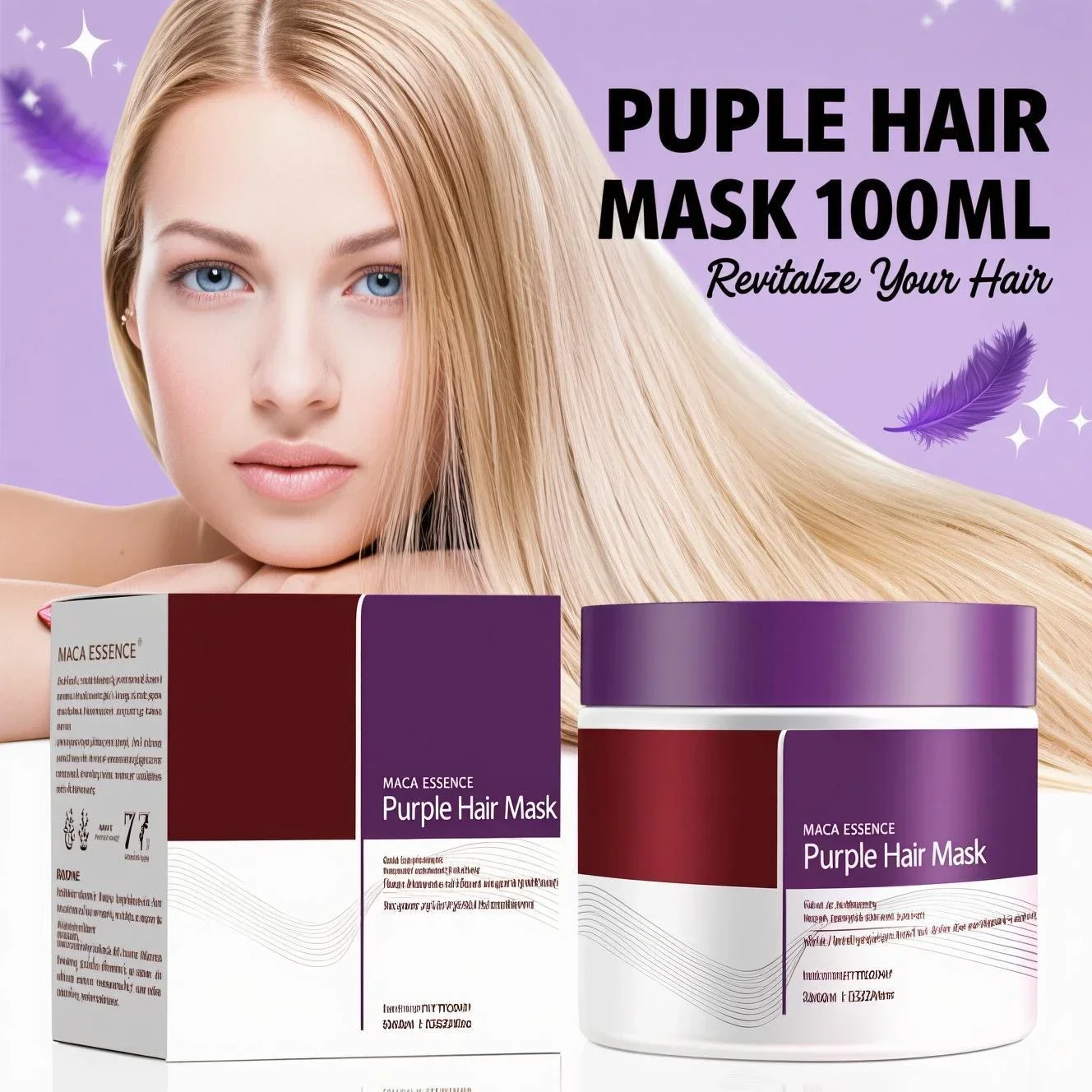 

Maca Essence Purple Hair Mask 100ml Toning Treatment for Blonde Silver Hair, Color Maintenance, Brightening Moisture Restoration