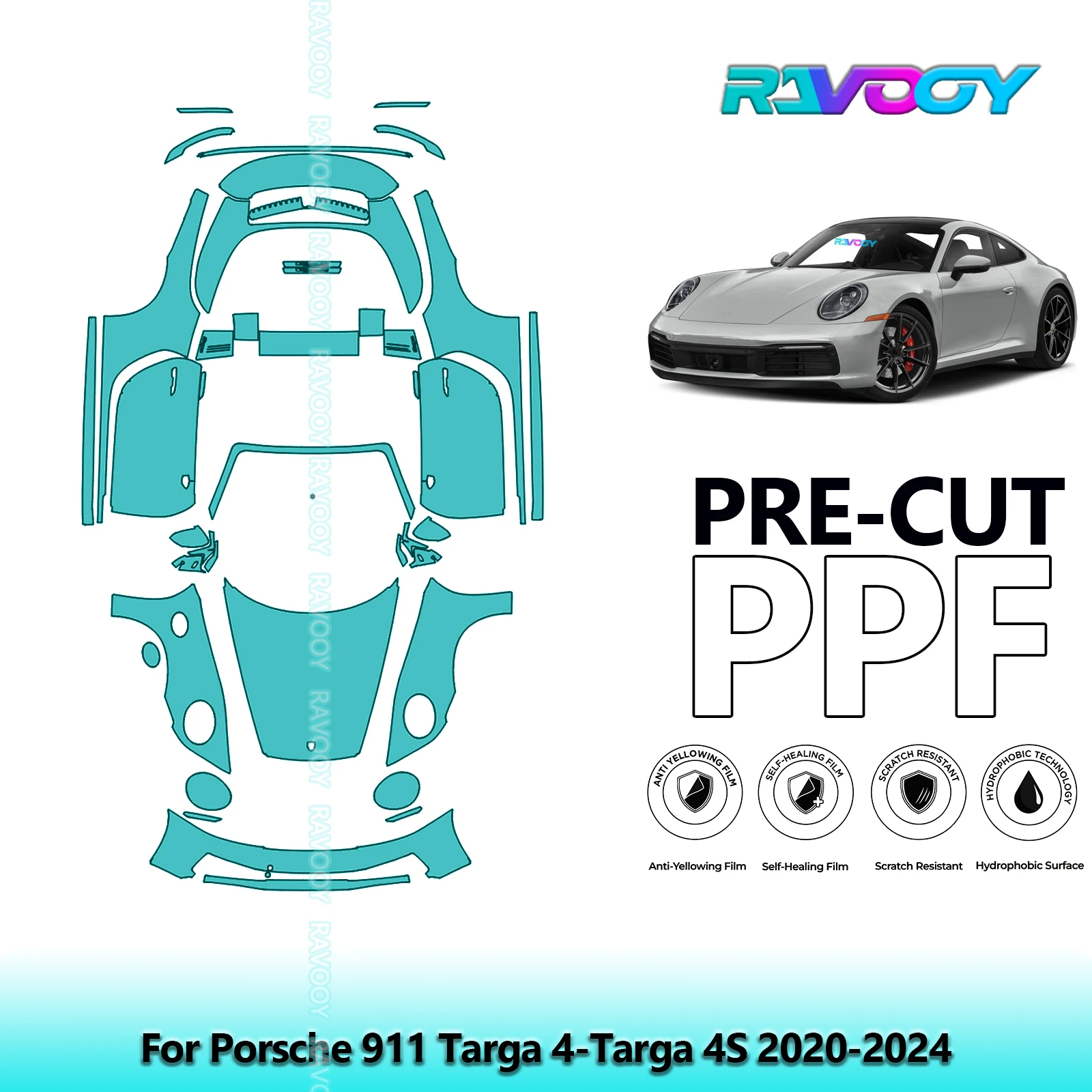 

8.5Mil Precut PPF Paint Protection Film Full Vehicle Clear Bra For Porsche 911 Targa 4-Targa 4S 2020-2024
