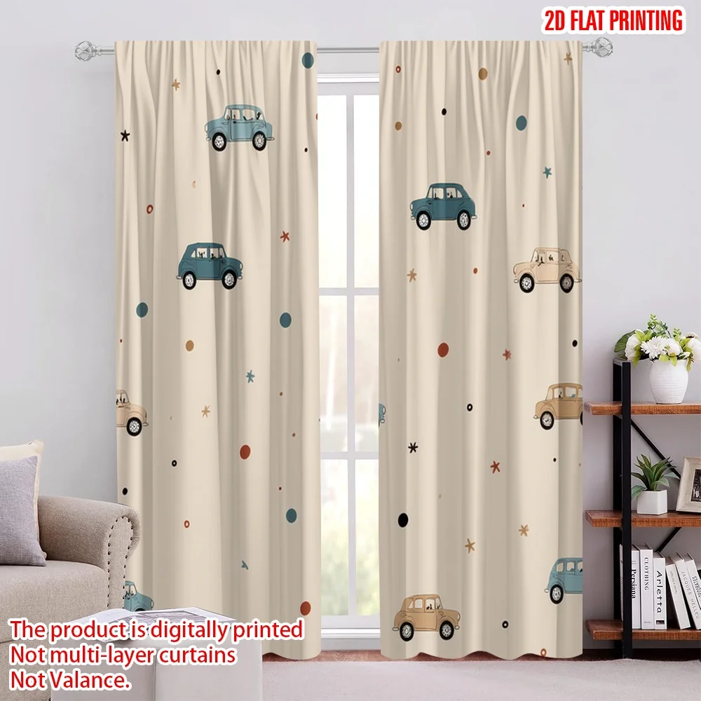 

2D flat printing 2pcs Curtain Cute Cars Wallpaper Fabric Without Electricity Party Decorations Use for Outdoor Holiday