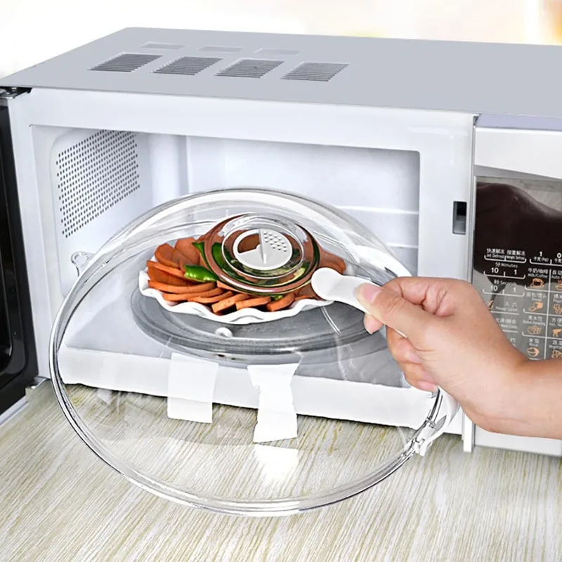 Microwave Food Splash-proof Cover Transparent Plastic Cover with Handle Heat Resistant Good Quality and Not Easy To Damage