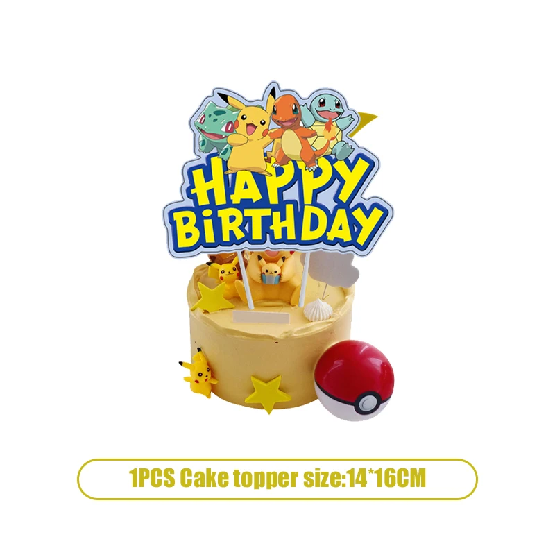 Pokemon Geburtstagsparty-Zubehör, Pikachu-Luftballons, Geschirr, Tischdecke, Teller, Serviette, Banner, Hintergrund, Geburtstagsdekoration für Kinder