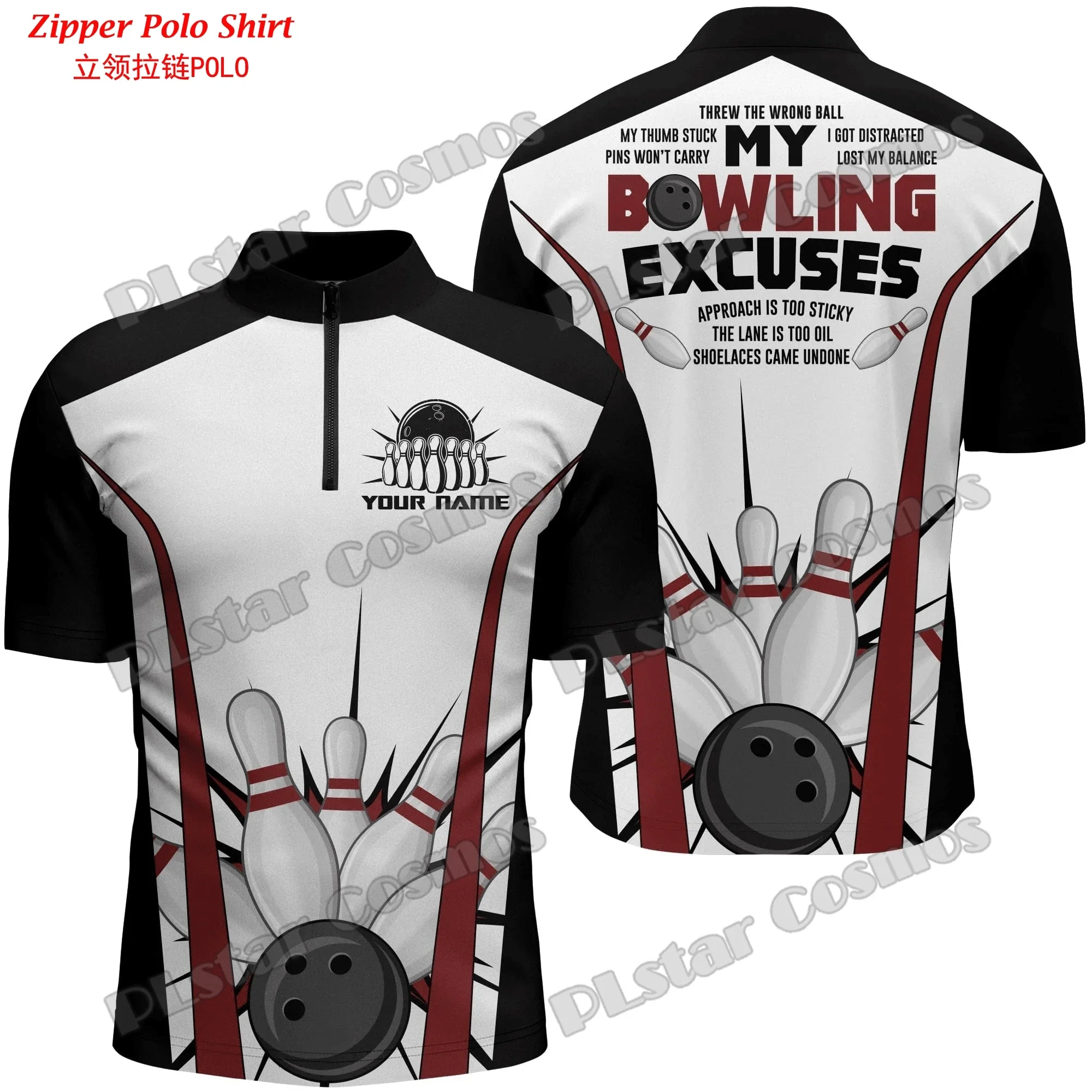 Immagine 4: Camicia da bowling da uomo Quarter Zip Camicia da bowling personalizzata con zip stampata in 3D Camicia casual unisex estiva Regalo per gli amanti della bowling PO57