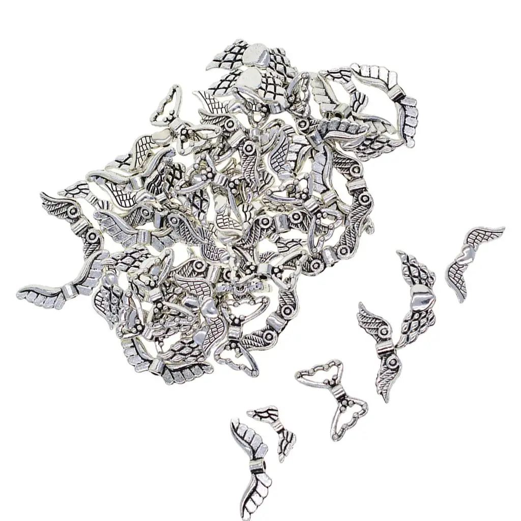 60 Pcs Angel Wing Charms Pendants Spacer Beads for Necklaces Bracelets Earrings Jewelry Making Supply Bracelet DIY Crafting