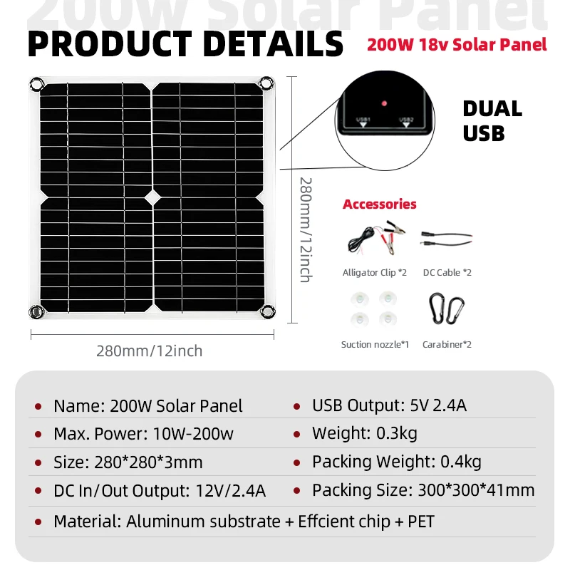 kit solar battery clip Solar System 200W Mono Solar Panel 12V 300W 500W Inverter 30A Controller Camping solar energy systems