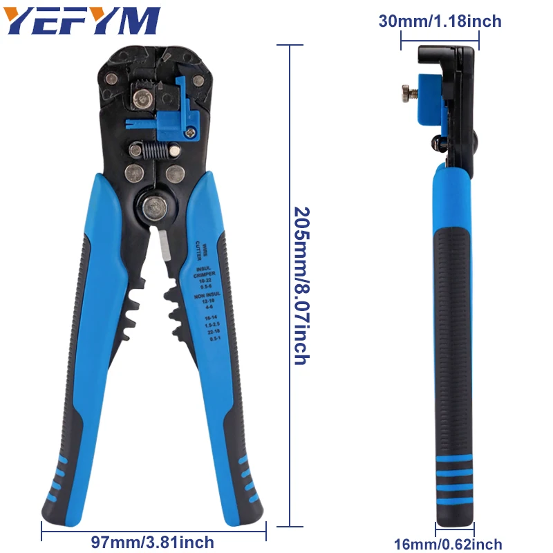 3 In 1 Automatic 8 Inch Self-adjusting Wire Stripping Tool, Wire Stripper 24-10 AWG (0.2-6 mm²) YE-1SE ,Cutting & Crimp Pliers